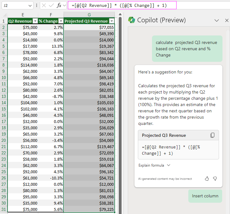 Copilot has projected revenues based on available data.