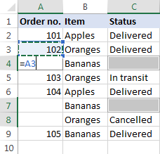 A formula to fill blank cells with the value from the above cell.