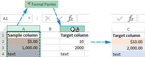 Apply the formatting of one column to another column row-by-row