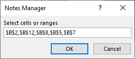 Select destination cells or ranges to copy the note there.