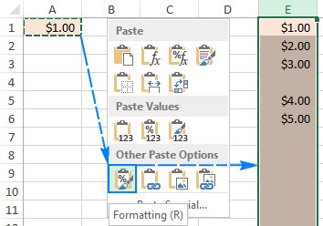 Select the Formatting option from the Paste Special pop-up menu.