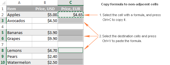 Copying a formula to non-adjacent cells