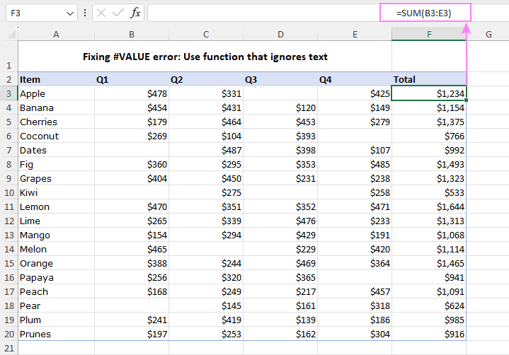 Fixing the #VALUE error caused by spaces or non-printing characters.