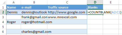 Excel formula to count blank cells in the specified range