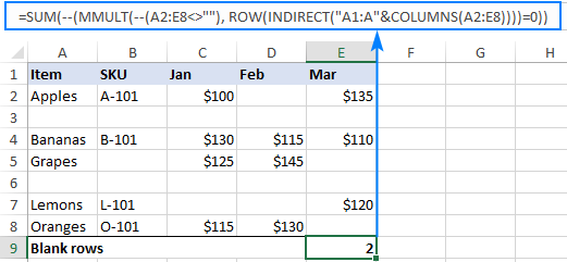 Another formula to count blank rows in Excel