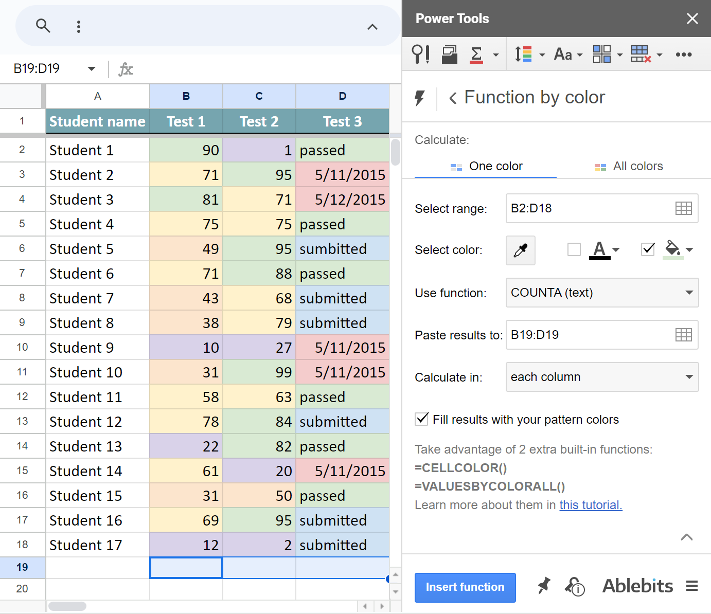 Use Sum by color to count green cells.