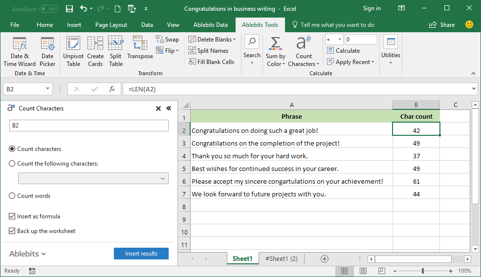 Tick off one checkbox to paste the result as a formula