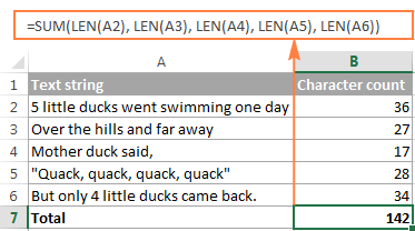 Counting a total number of characters in several cells