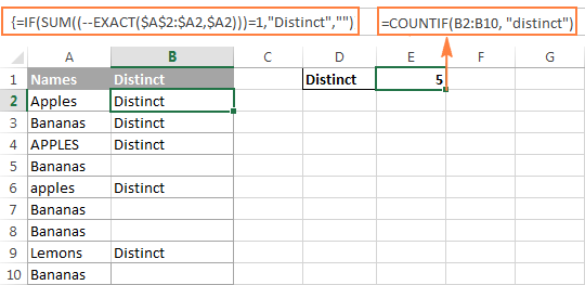 Counting case-sensitive distinct values in Excel