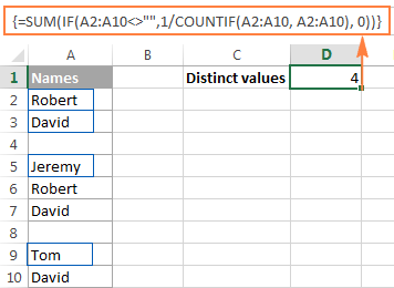 The formula to count distinct values ignoring empty cells