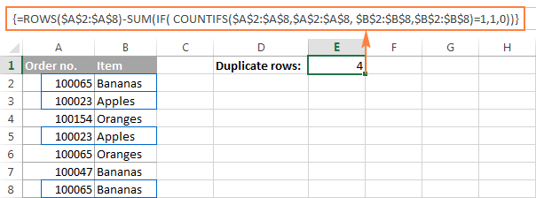 An array formula to count duplicate rows