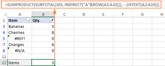 Formula to count visible cells with text