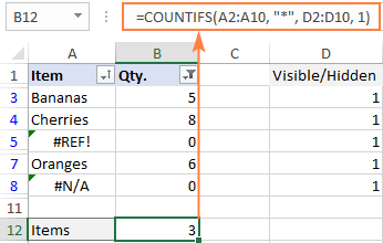 Excel formula to count filtered cells with text