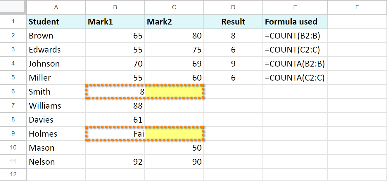 COUNT, COUNTA and merged cells.