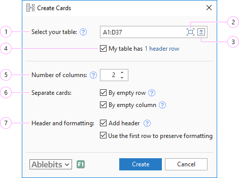 Create labels from your data in Excel.