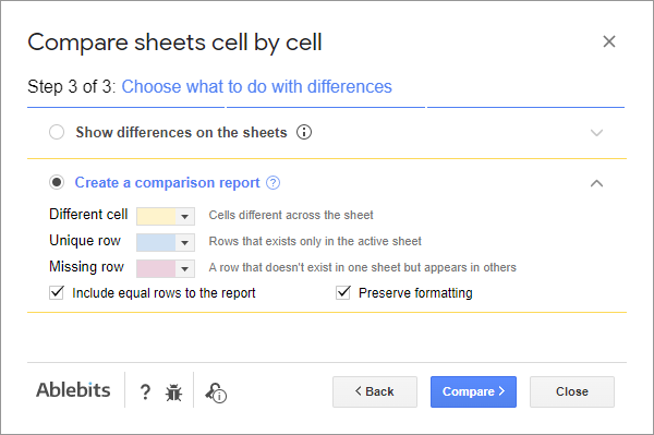 Create comparison report option.