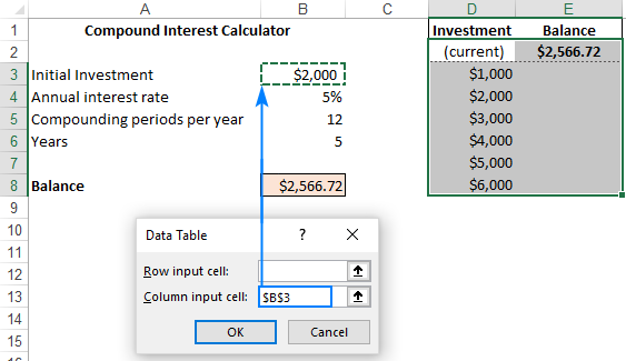 Creating a data table in Excel