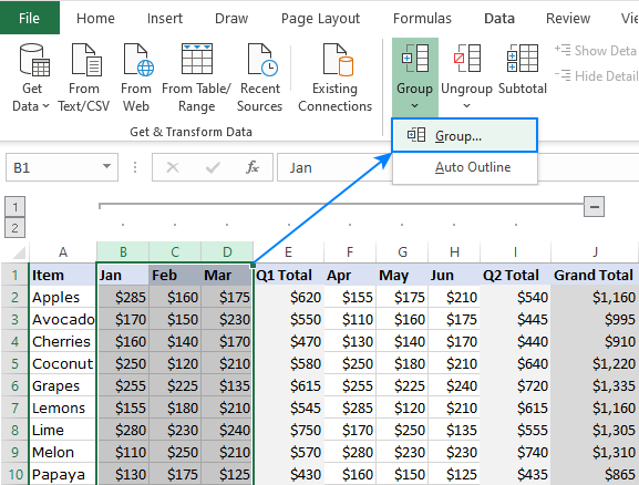 Creating a nested column groups