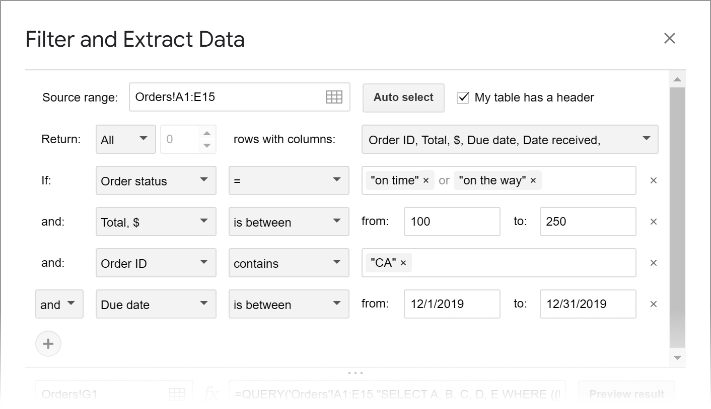 Lots of easy conditions for different columns.