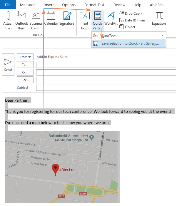 Creating a Quick Part in Outlook