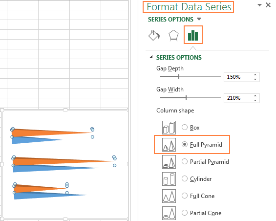 Creating a pyramid graph in Excel 2010 and Excel 2016