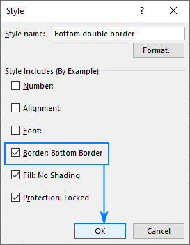 Choose which formatting to include in the new cell style.