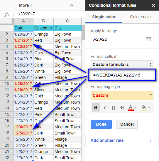 Highlight data in Google Sheets by custom condition