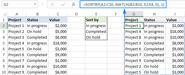 Excel formula to sort by custom list