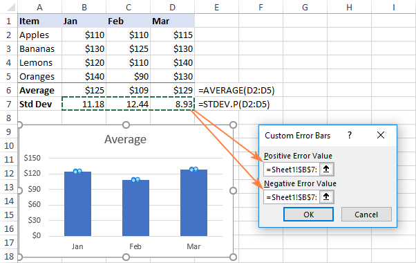 Adding custom standard deviation error bars