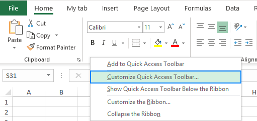 Customize Quick Access Toolbar