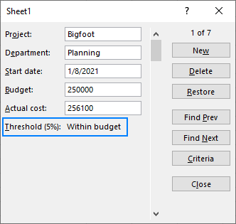 On the data entry form, the formula result appears as text.