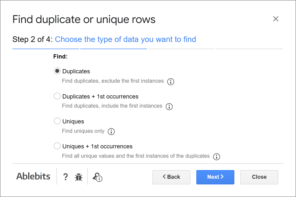 Choose the type of data you want to find and highlight.