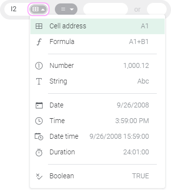 A list of data types (formats) available.