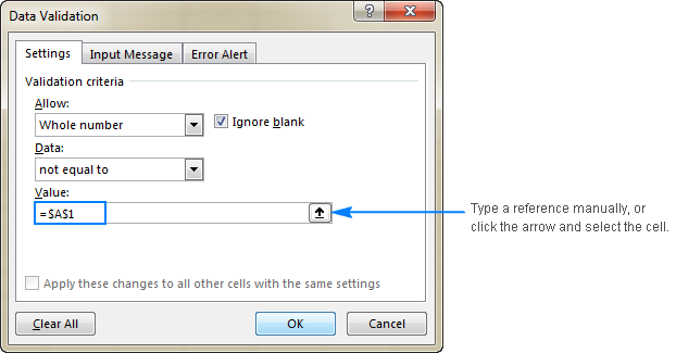 Excel data validation based on another cell