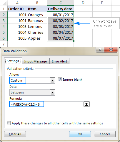 Validation rule to allow only workdays