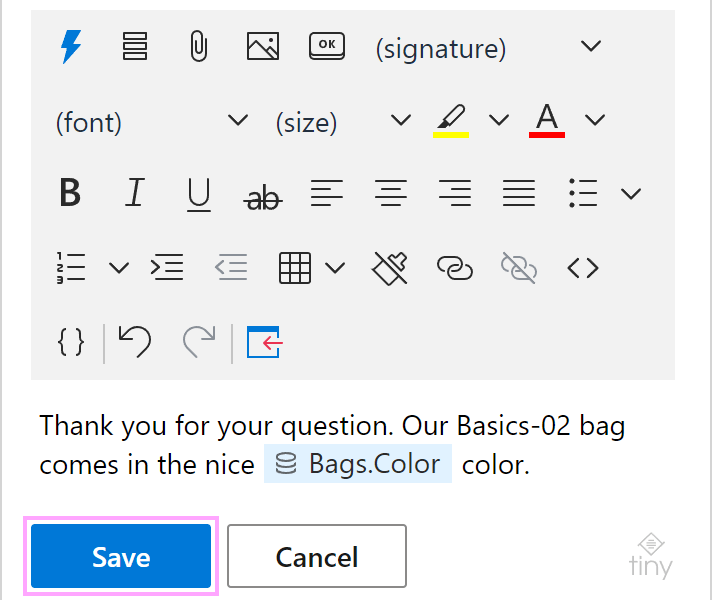 An auto-fillable field in a template