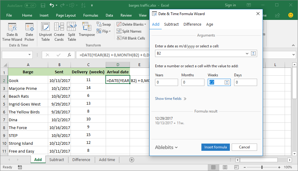 Add a given number of weeks to a date