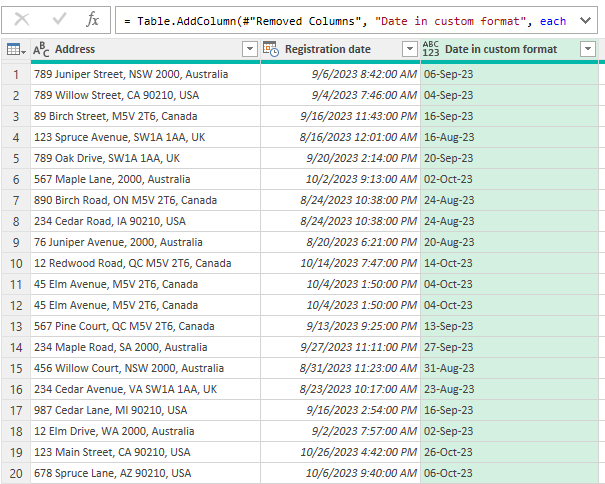 Show dates in a custom format in Power Query.