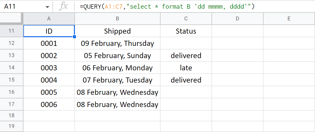 Convert date to day of week, day and month.