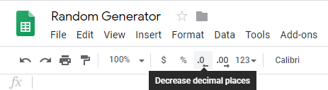 Decrease or increase decimal places using the Google Sheets toolbar.