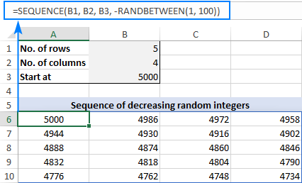 Formula to create a series of decreasing random integers