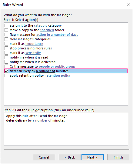 Creating an Outlook delay delivery rule