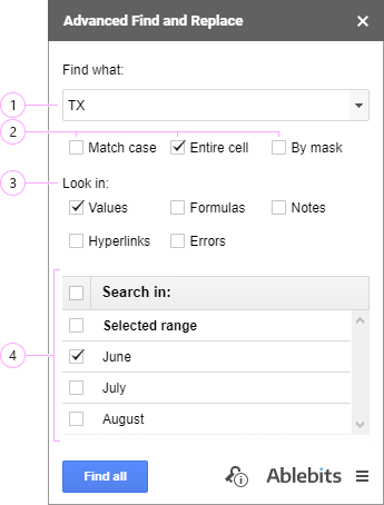 Set the options according to the value you need to find.