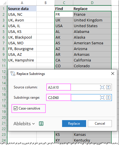 Define the Source and Substrings ranges.