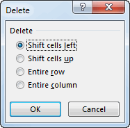 Excel Delete dialog box