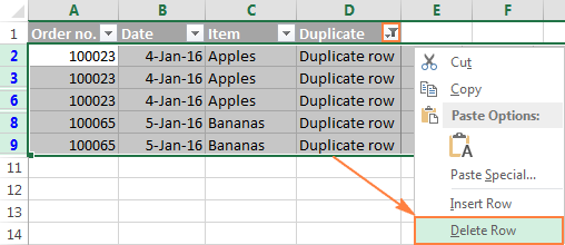 Removing entire duplicate rows in Excel