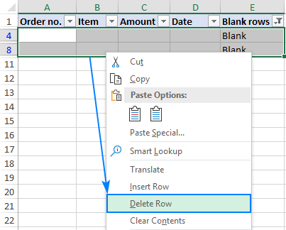 Delete filtered blank rows.