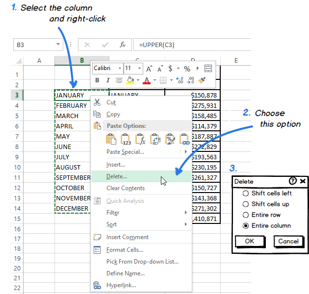 Select the helper column and choose the Delete option from the right-click menu to remove the column.