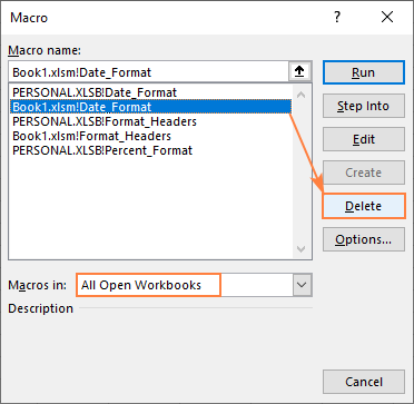 Deleting a macro in Excel