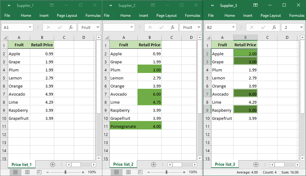 All the found different cells are highlighed in the compare sheets